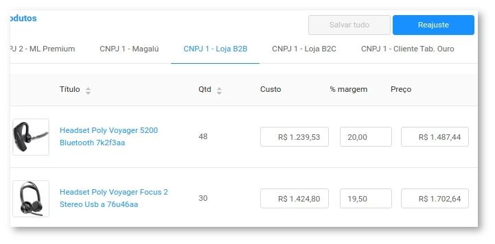 Lista de Preços Escadio E-commerce