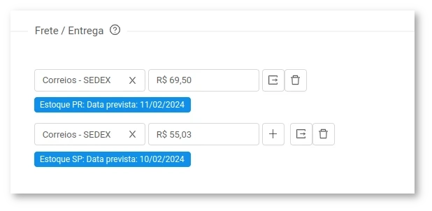 Multiplos fretes Escadio E-commerce